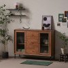 헤이즐 원목 그릇장 강화 모루유리 장식장 3개서랍 수납장 1200 GM389C