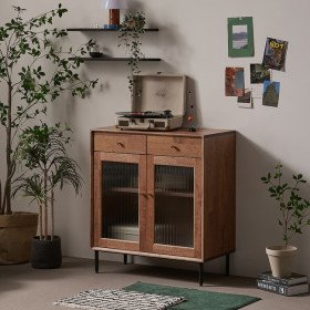 헤이즐 원목 그릇장 강화 모루유리 장식장 서랍 수납장 800 GM386C